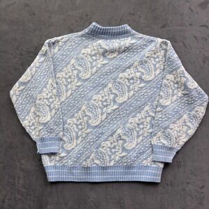 Vintage Blue Paisley Mock Neck Lurex Shimmer Knit Sweater Made in USA WPL 11914